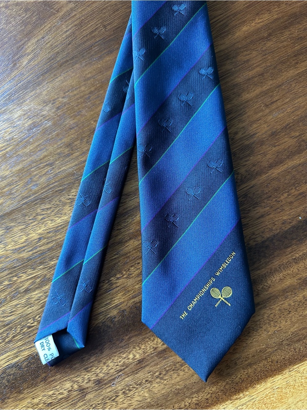 Vintage 90s The Championships Wimbledon Lawn Tennis Museum Blue Striped Tie Y2K